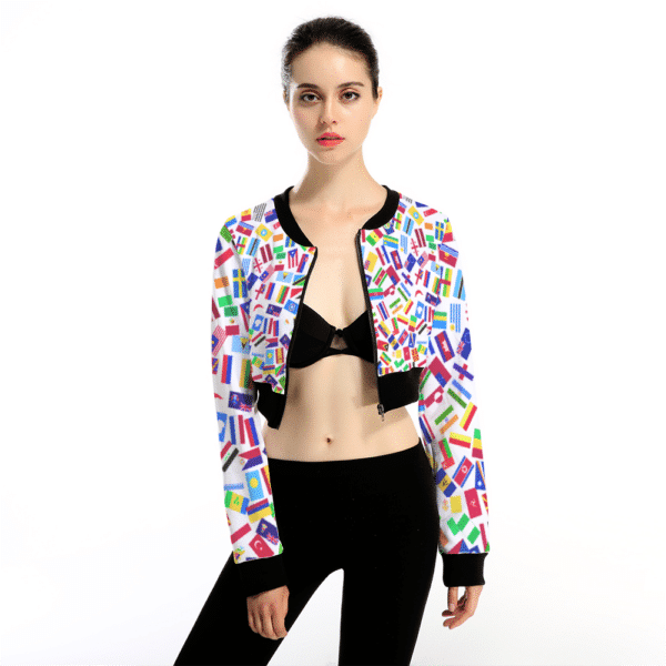 Women's World Flag Crop Zipper Jacket