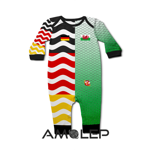 Half and Half AOP Iki Rugby Long Sleeve Baby Body Romper